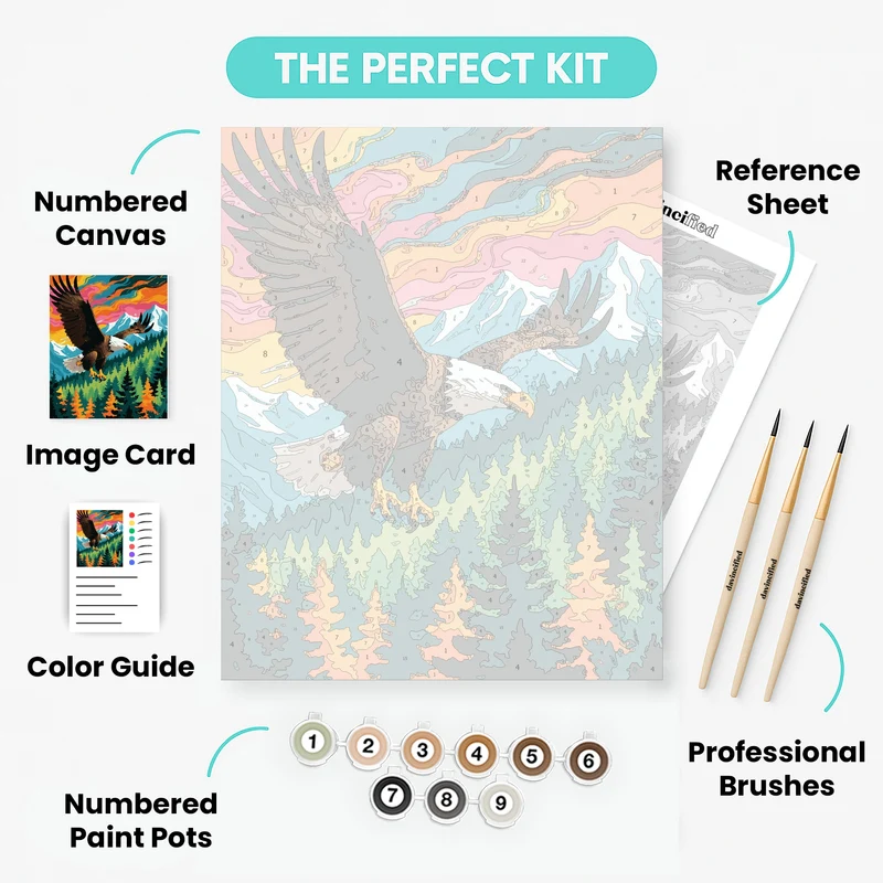 Majestic Eagle Soaring Over Mountain Forest - Paint by Numbers Kit