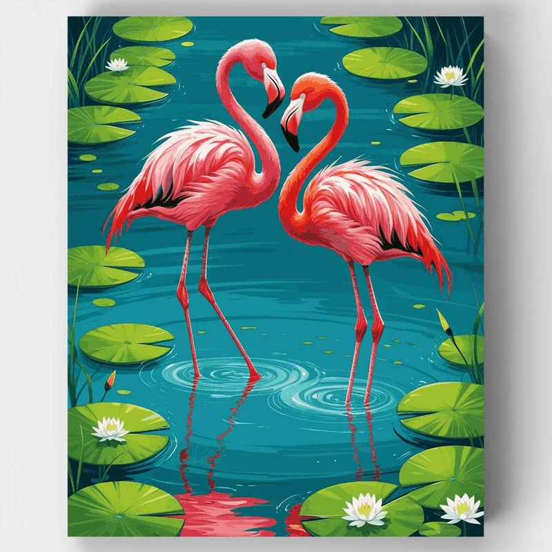 Flamingos in Lily Pond - Paint by Numbers Kit
