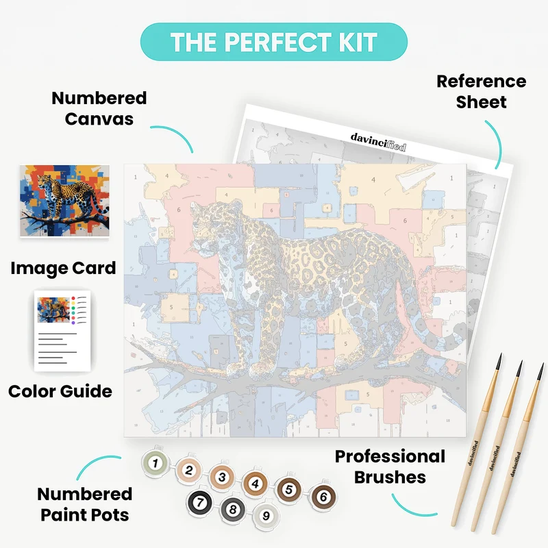 Vibrant Leopard on Abstract Canvas - Paint by Numbers Kit