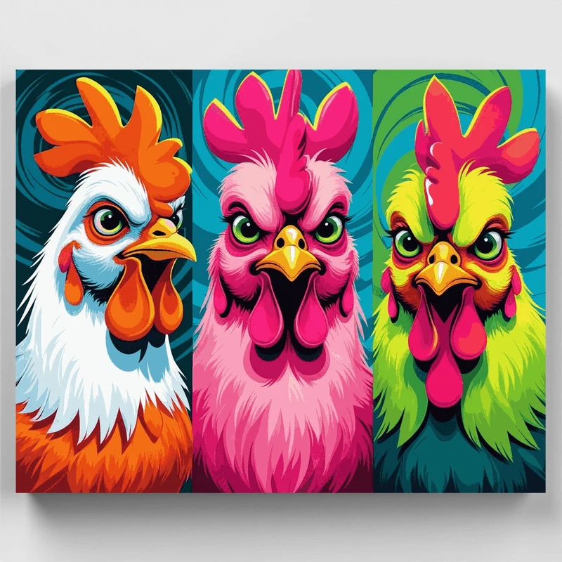 Vibrant Roosters Trio - Paint by Numbers Kit