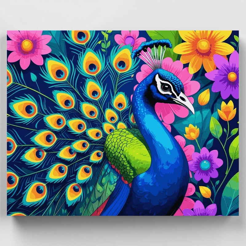 Vibrant Peacock with Floral Display - Paint by Numbers Kit