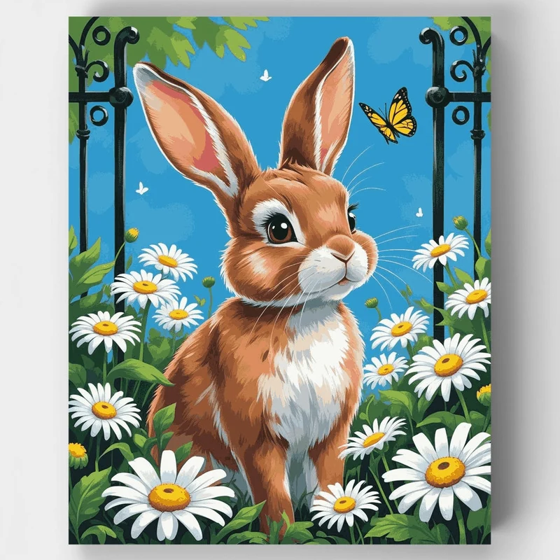 Adorable Rabbit in a Daisy Garden - Paint by Numbers Kit