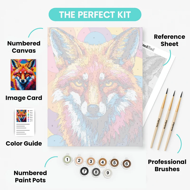 Vibrant Rainbow Fox Portrait - Paint by Numbers Kit