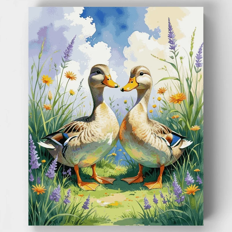 Two Ducks in Wildflower Meadow - Paint by Numbers Kit