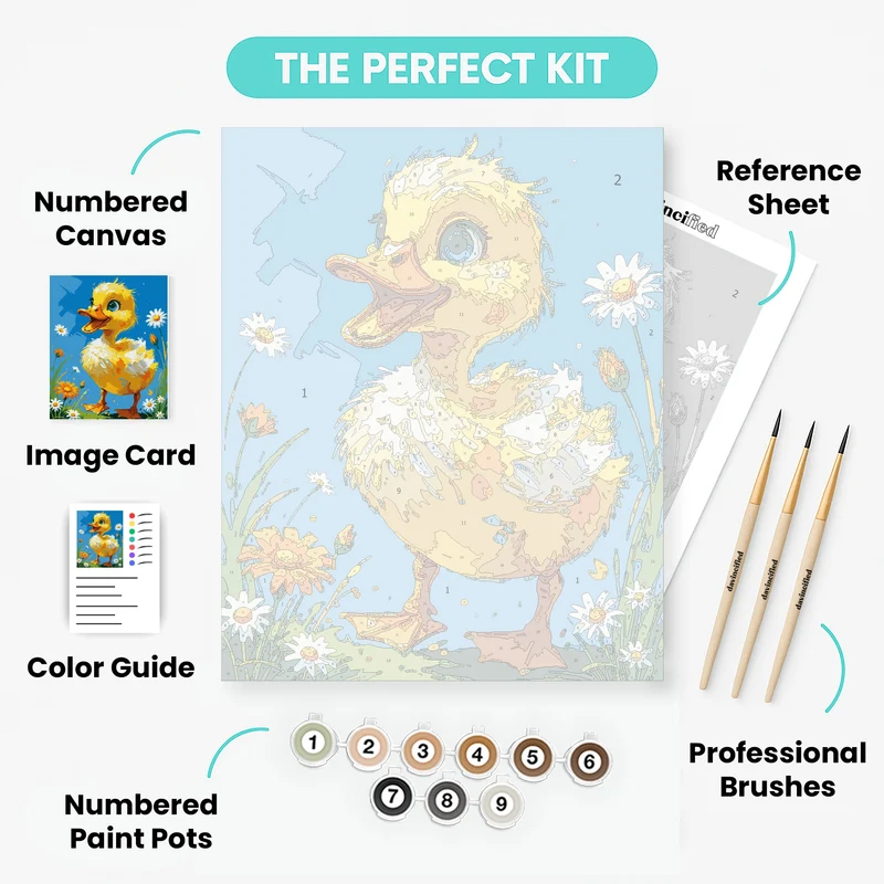 Adorable Duckling with Daisies - Paint by Numbers Kit
