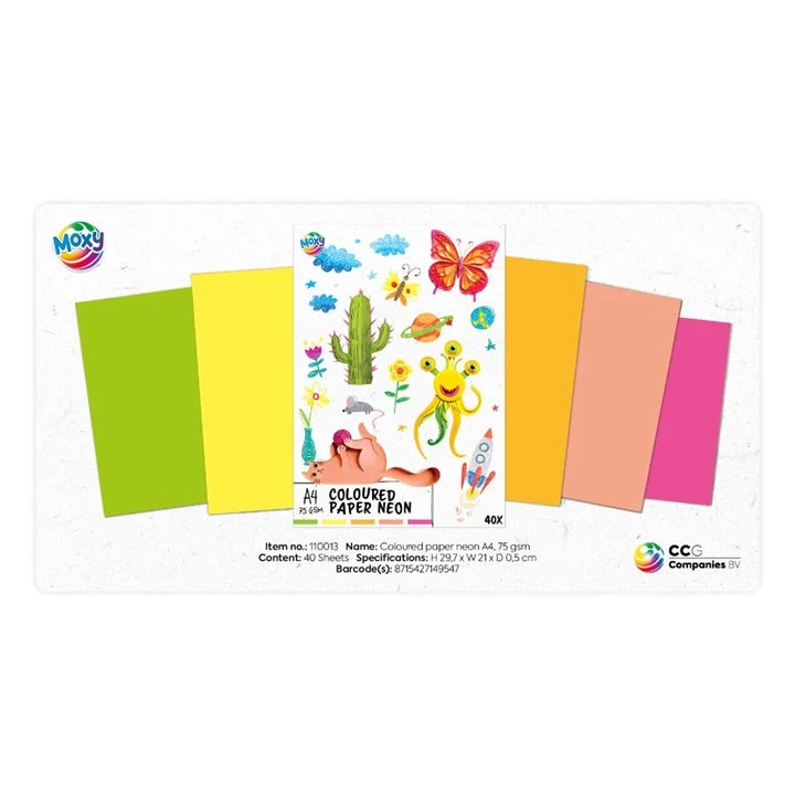 Neon Colored Paper A4 Mix of 5 Colors | 40 Sheets