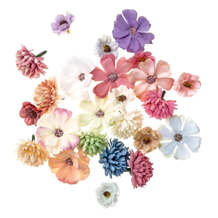 Textile Flowers | 3 Patterns, Set of 24, Multicolor