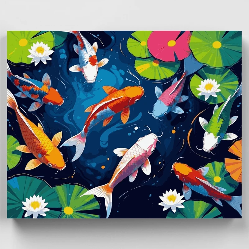 Colorful Koi Fish in Lotus Pond - Paint by Numbers Kit