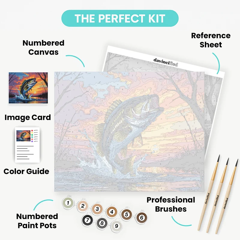 Bass Leaping at Sunset - Paint by Numbers Kit