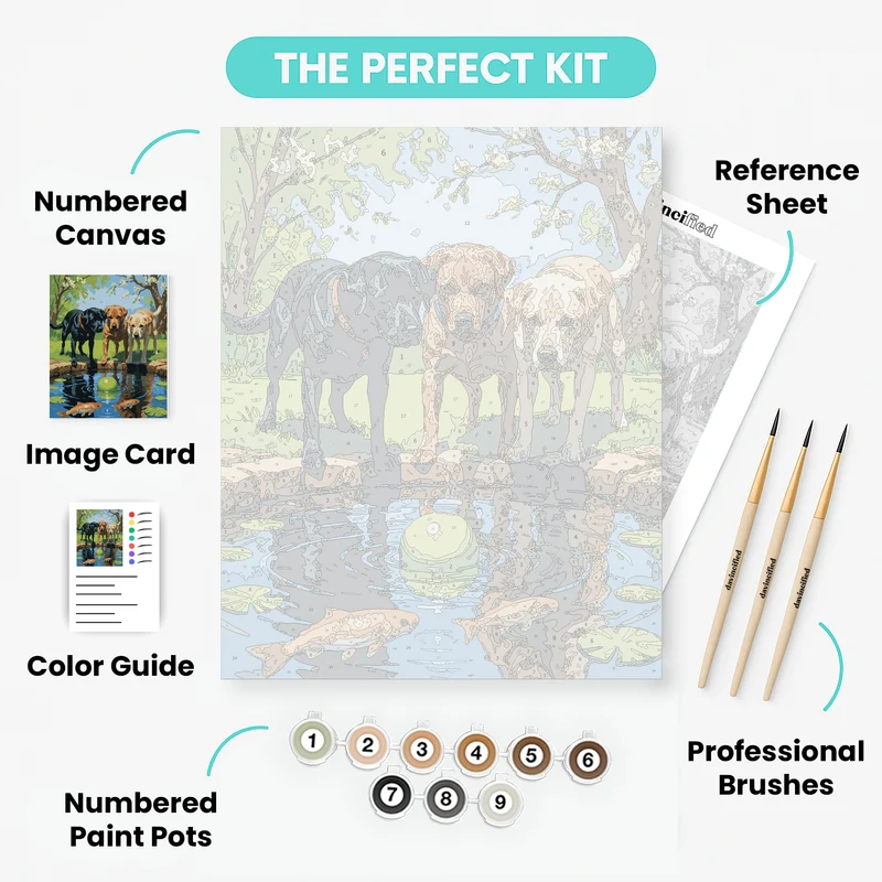 Three Labradors by the Pond - Paint by Numbers Kit