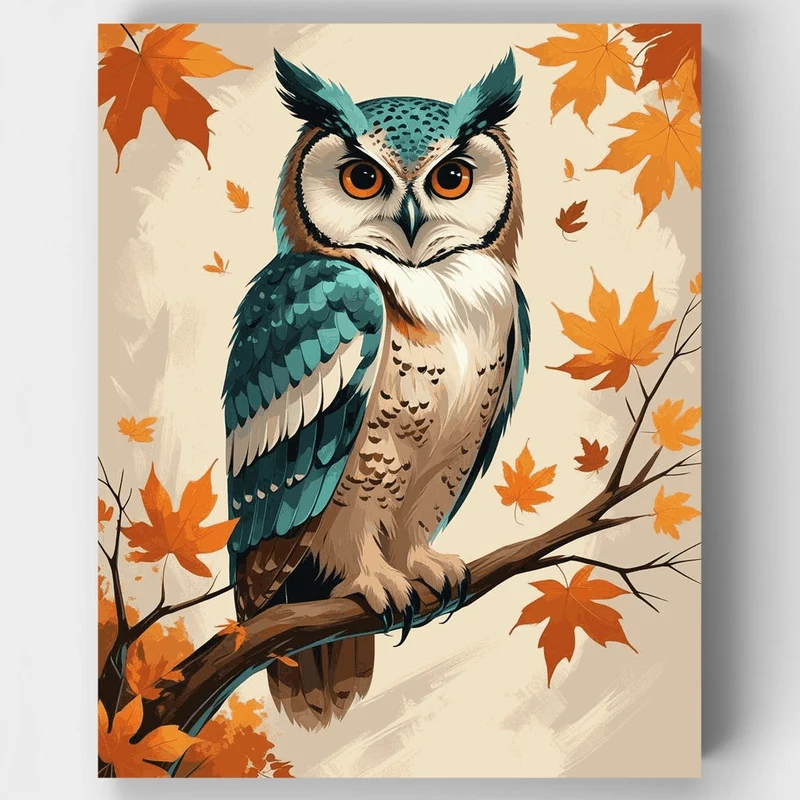 Autumn Owl on Branch - Paint by Numbers Kit