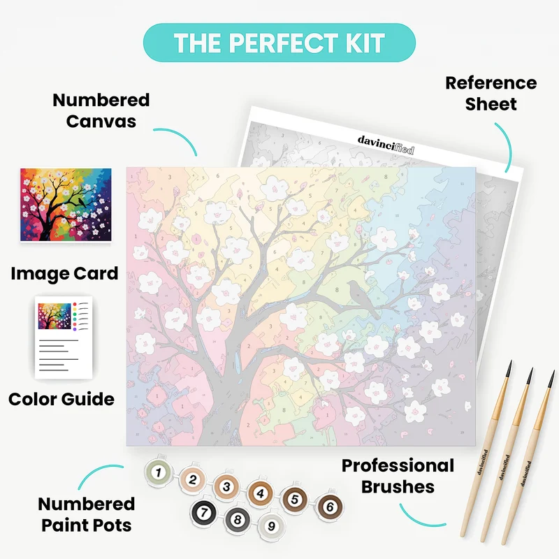 Vibrant Cherry Blossom Tree with Bird - Paint by Numbers Kit