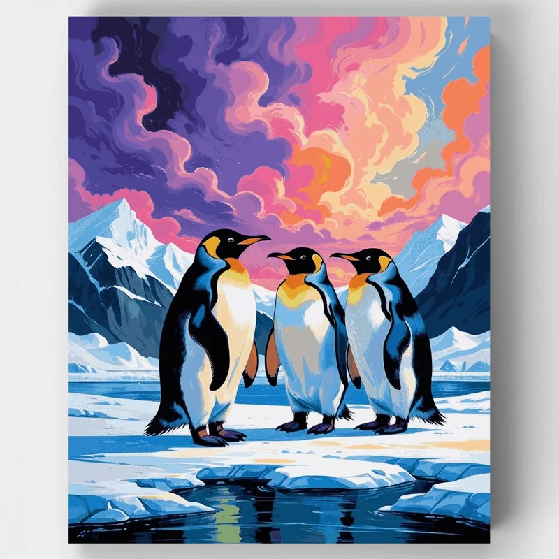Emperor Penguins at Sunset - Paint by Numbers Kit