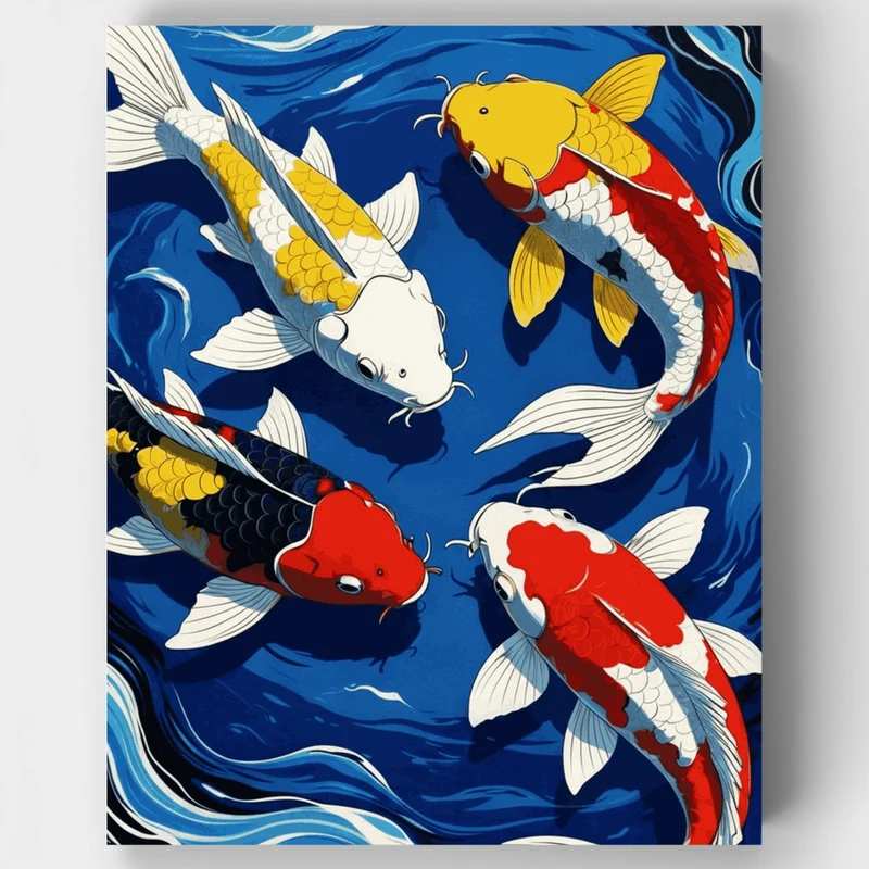 Koi Fish in Swirling Waters - Paint by Numbers Kit