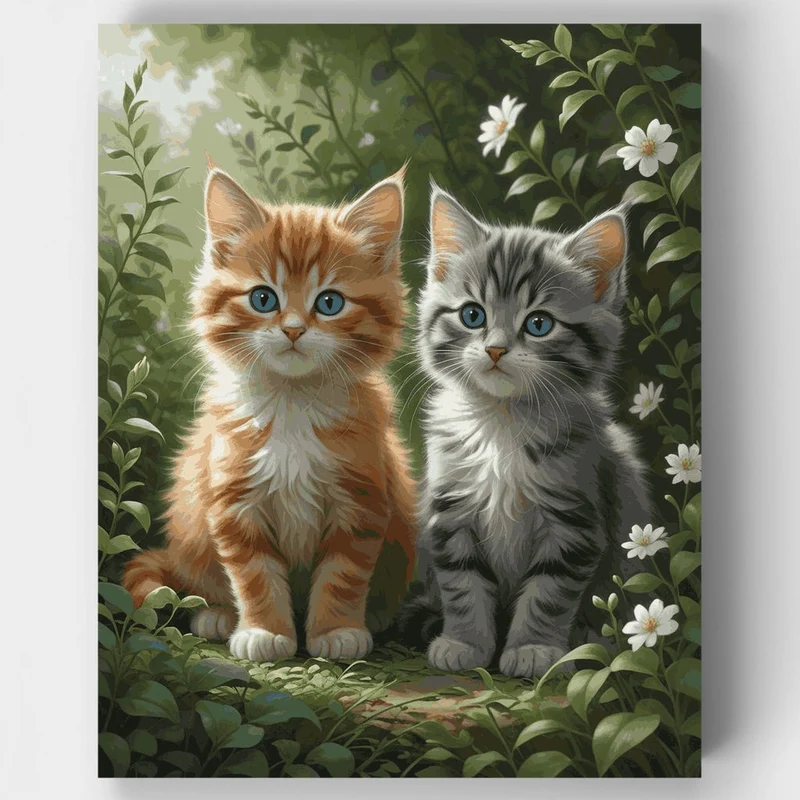Two Adorable Kittens in Garden - Paint by Numbers Kit