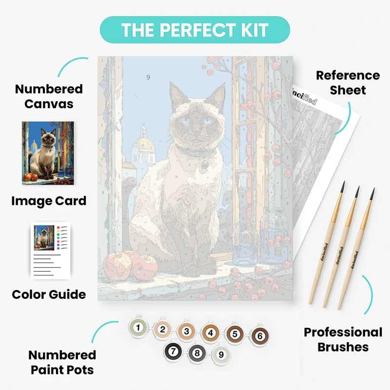 Siamese Cat by the Window - Paint by Numbers Kit