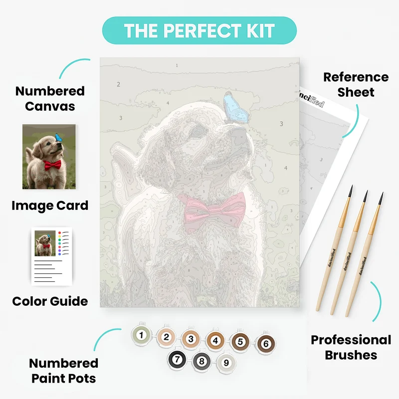 Golden Retriever Puppy with Butterfly - Paint by Numbers Kit