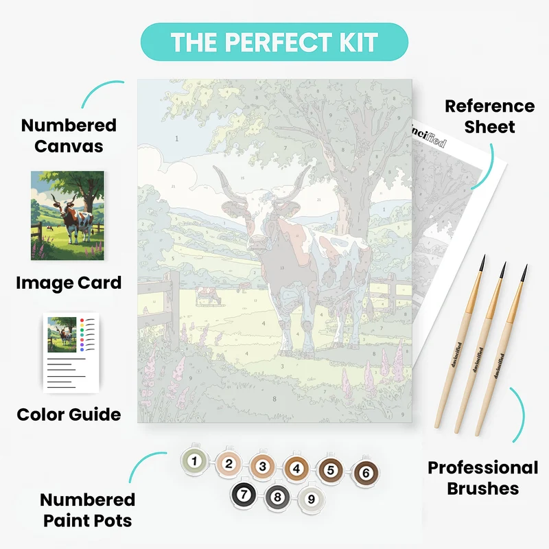 Pastoral Cow in Meadow - Paint by Numbers Kit