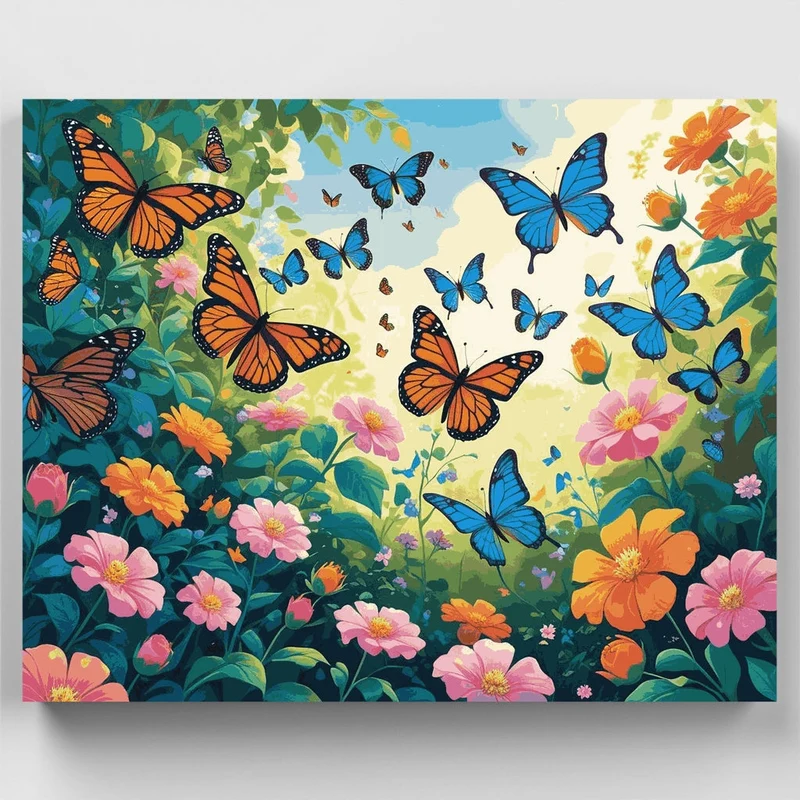 Vibrant Butterflies in Bloom - Paint by Numbers Kit