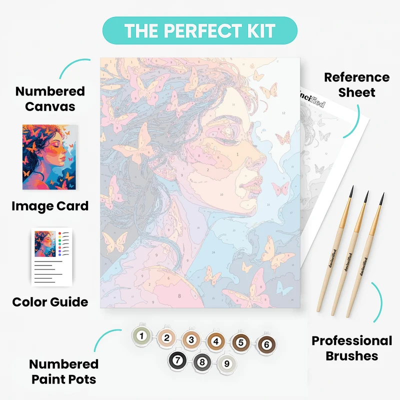 Butterfly Dreams Woman Portrait - Paint by Numbers Kit
