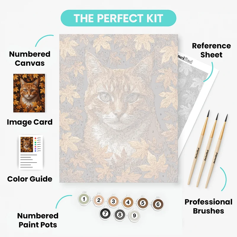 Orange Tabby Cat in Autumn Leaves - Paint by Numbers Kit