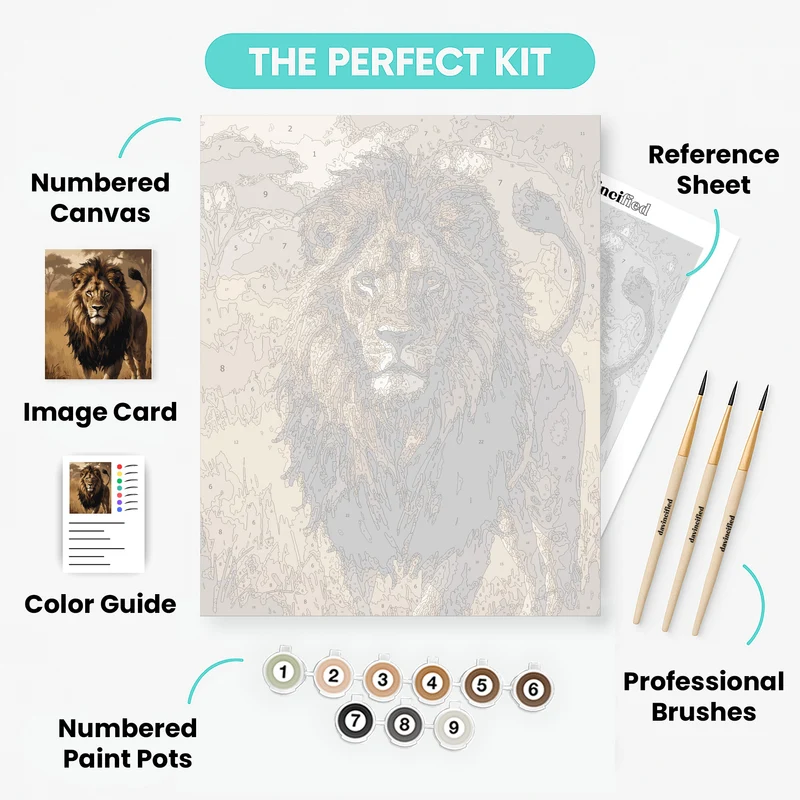 Powerful Male Lion in African Savanna - Paint by Numbers Kit