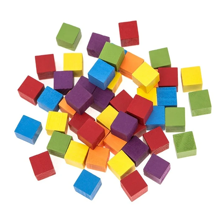 Color-Coded Wooden Cubes 15x15 mm, Set of 49