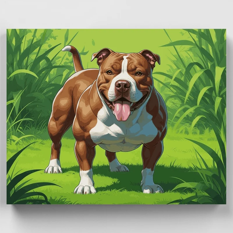 Happy Pitbull in Green Grass - Paint by Numbers Kit