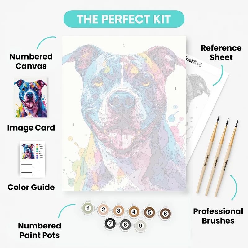 Colorful Pitbull Portrait - Paint by Numbers Kit