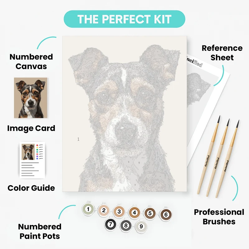 Adorable Tricolor Puppy Portrait - Paint by Numbers Kit