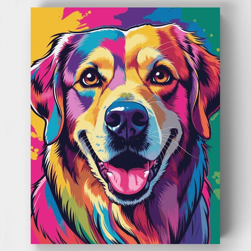 Vibrant Pop Art Golden Retriever - Paint by Numbers Kit