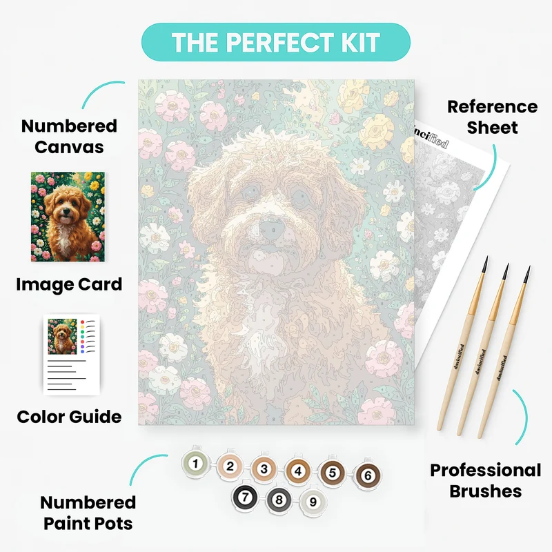 Cavapoo in Blooming Garden - Paint by Numbers Kit