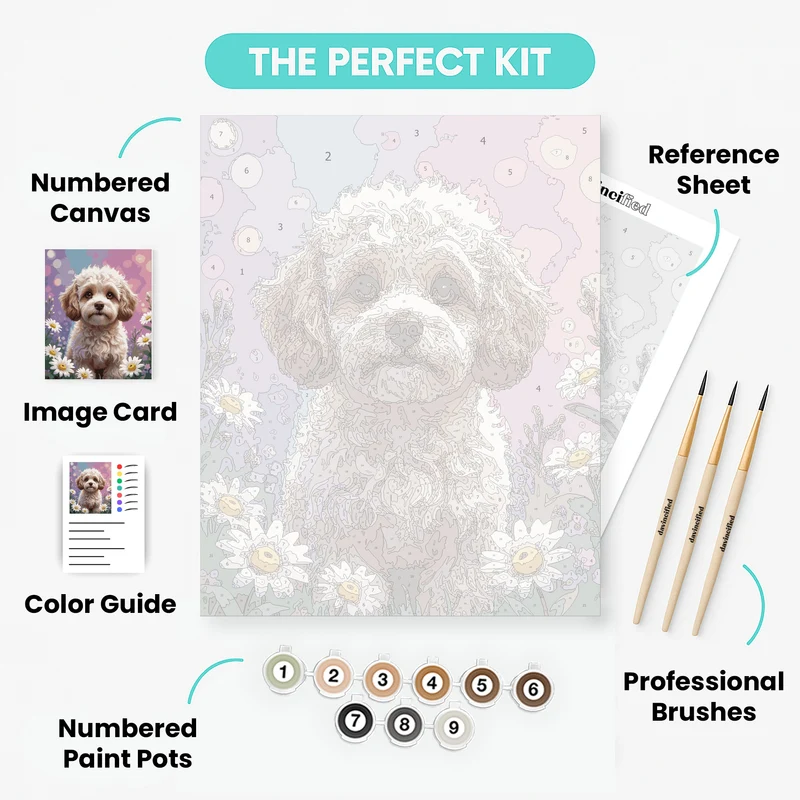 Adorable Cavapoo in Daisy Garden - Paint by Numbers Kit
