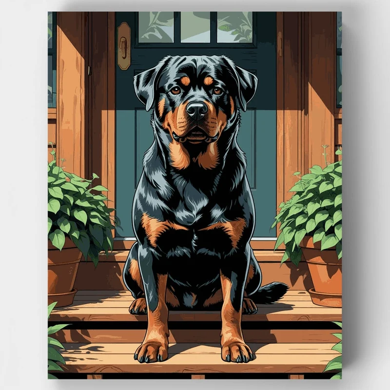 Rottweiler on Porch - Paint by Numbers Kit