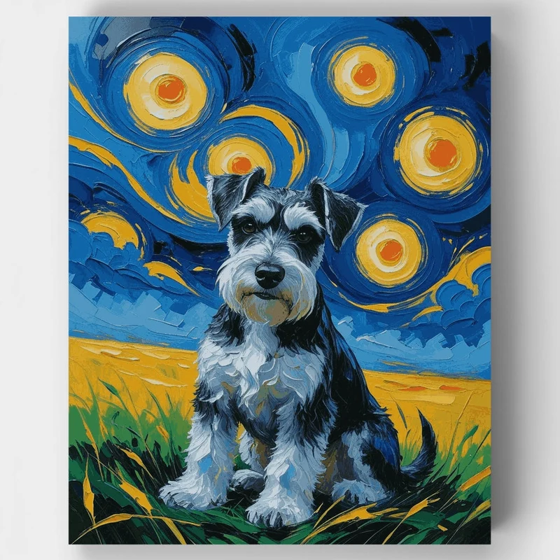 Schnauzer Under Starry Night - Paint by Numbers Kit
