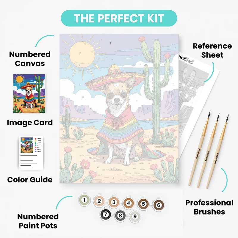 Chihuahua in Mexican Poncho - Paint by Numbers Kit