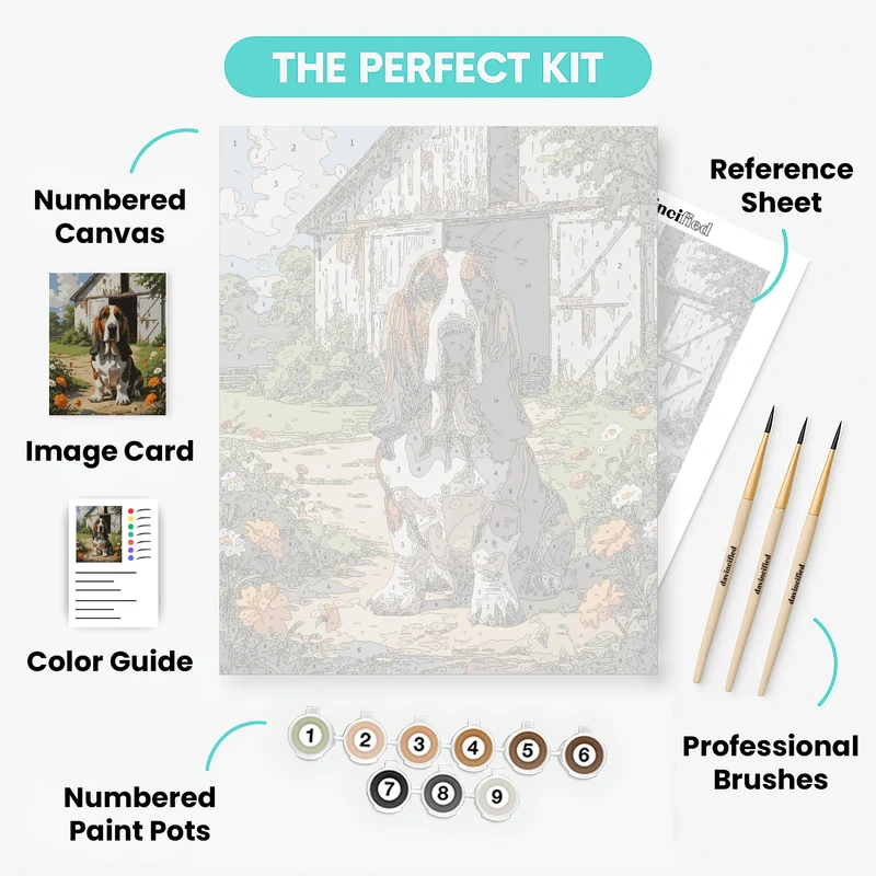 Basset Hound by the Barn - Paint by Numbers Kit