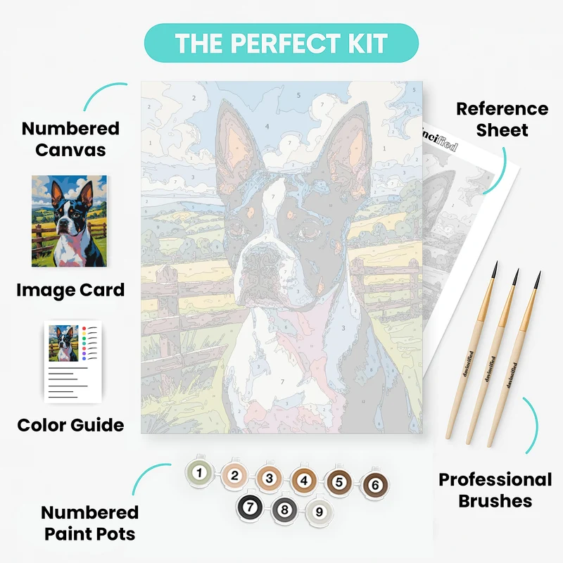 Boston Terrier in Pastoral Countryside - Paint by Numbers Kit