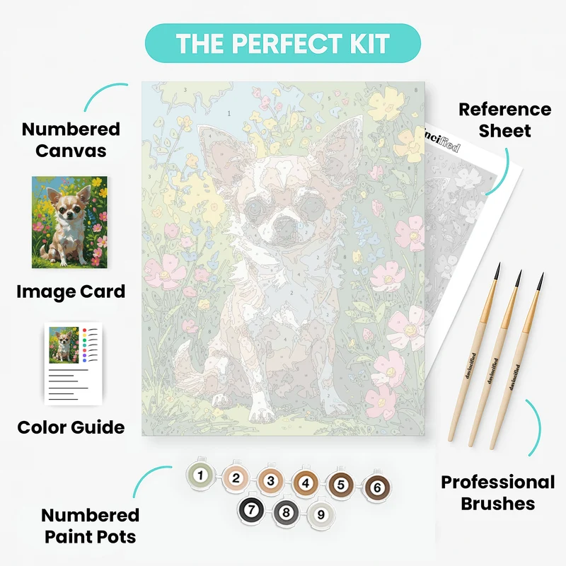 Chihuahua in Wildflower Garden - Paint by Numbers Kit
