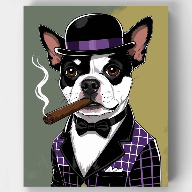 Dapper Boston Terrier with Cigar - Paint by Numbers Kit