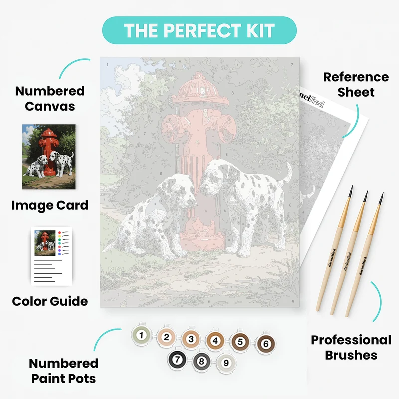 Dalmatian Puppies at Fire Hydrant - Paint by Numbers Kit
