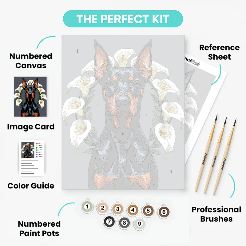 Doberman with Calla Lilies - Paint by Numbers Kit