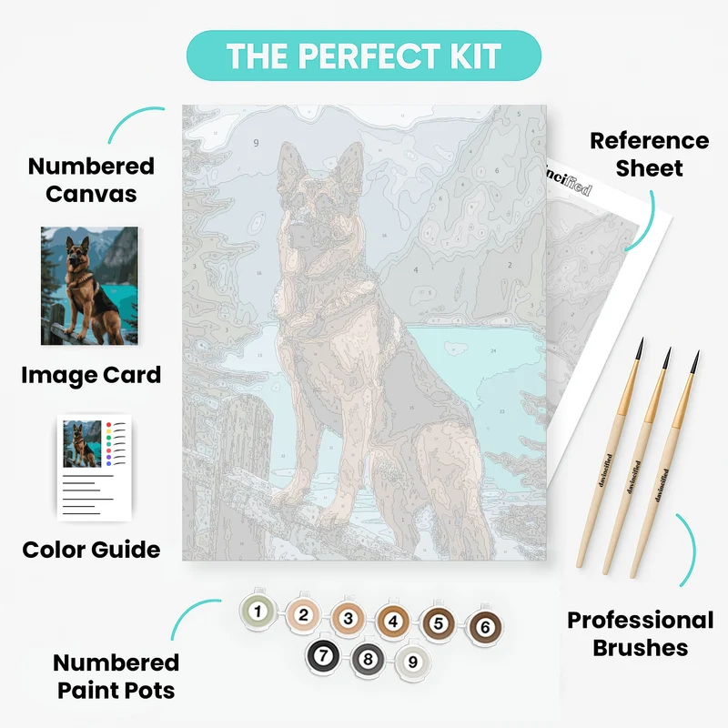 Majestic German Shepherd in Mountain Landscape - Paint by Numbers Kit