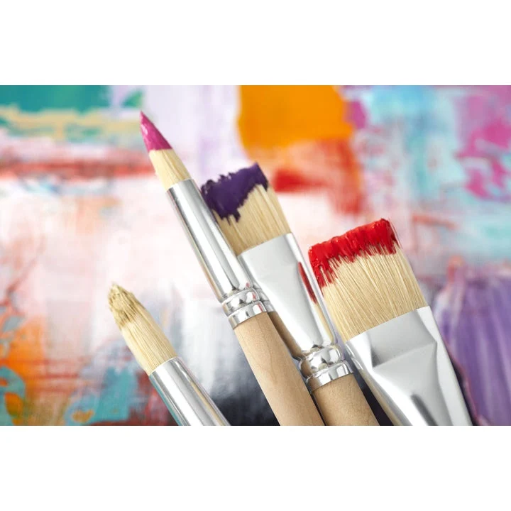 Pebeo Set of 8 Brushes, Bristle and Synthetic, Flat and Round, Long Handle