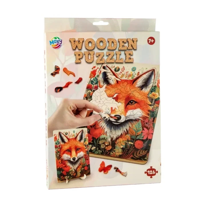 MOXY Wooden Fox Puzzle, 130 Pieces in Unique Shapes