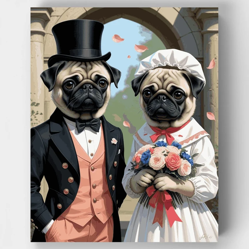 Victorian Pug Wedding - Paint by Numbers Kit