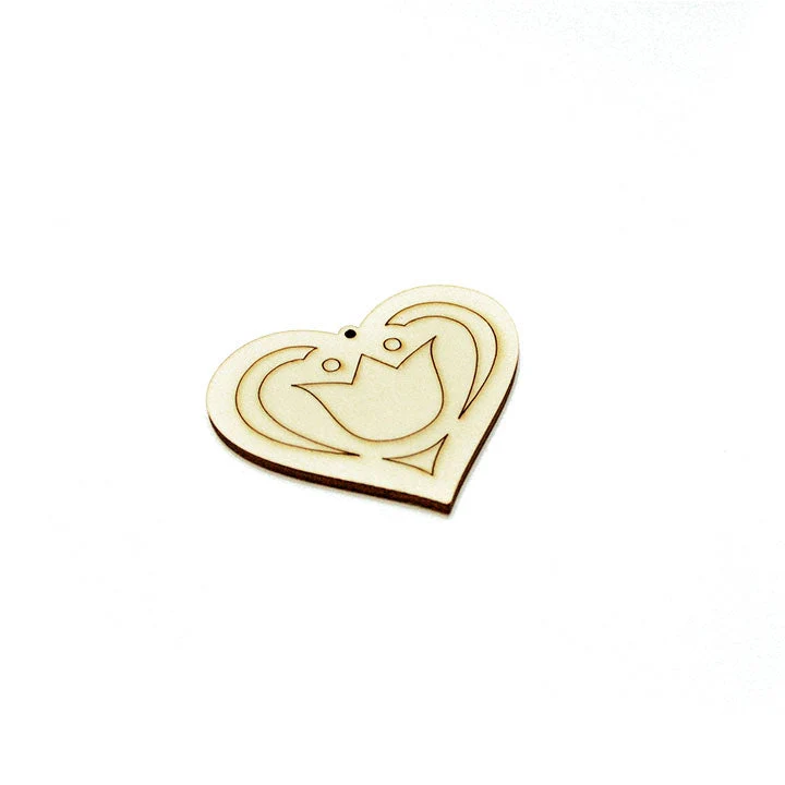 Wooden Jewelry-Making Blank, Heart with Ornament