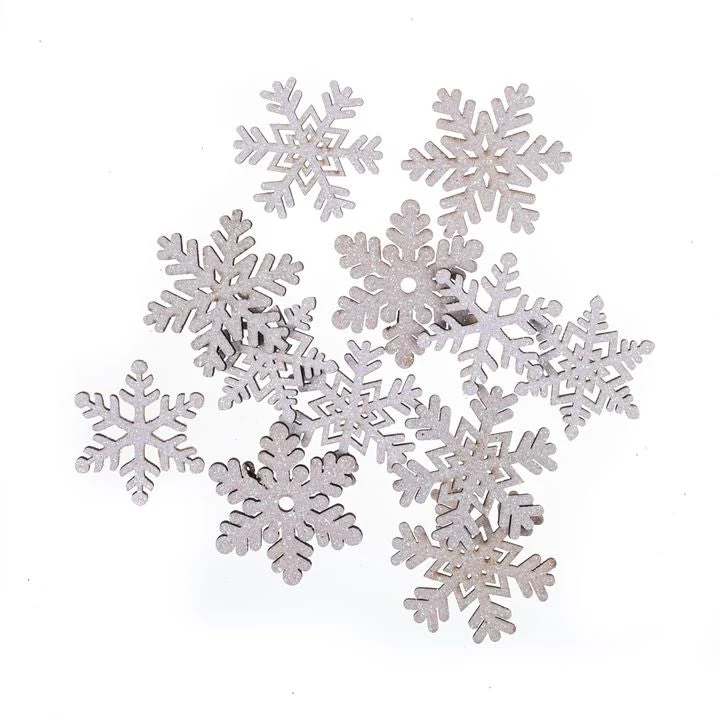 Wooden Adhesive Snowflakes with Glitter, Set of 12