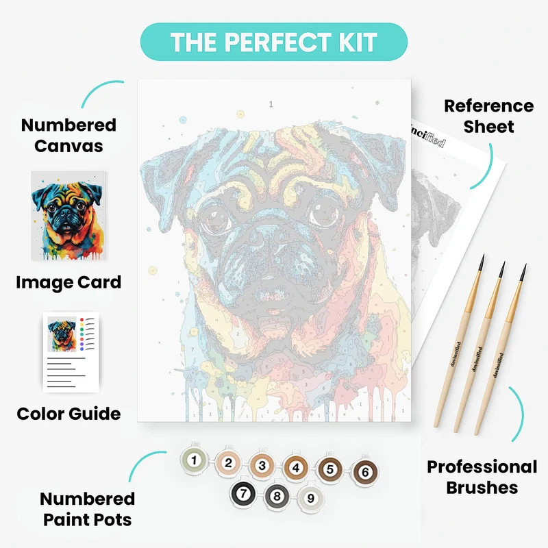 Colorful Pug Portrait - Paint by Numbers Kit