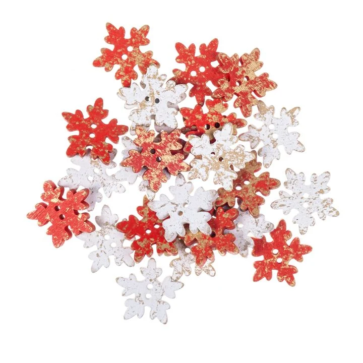 Wooden Snowflake Buttons, 2.5 cm, 24 pcs